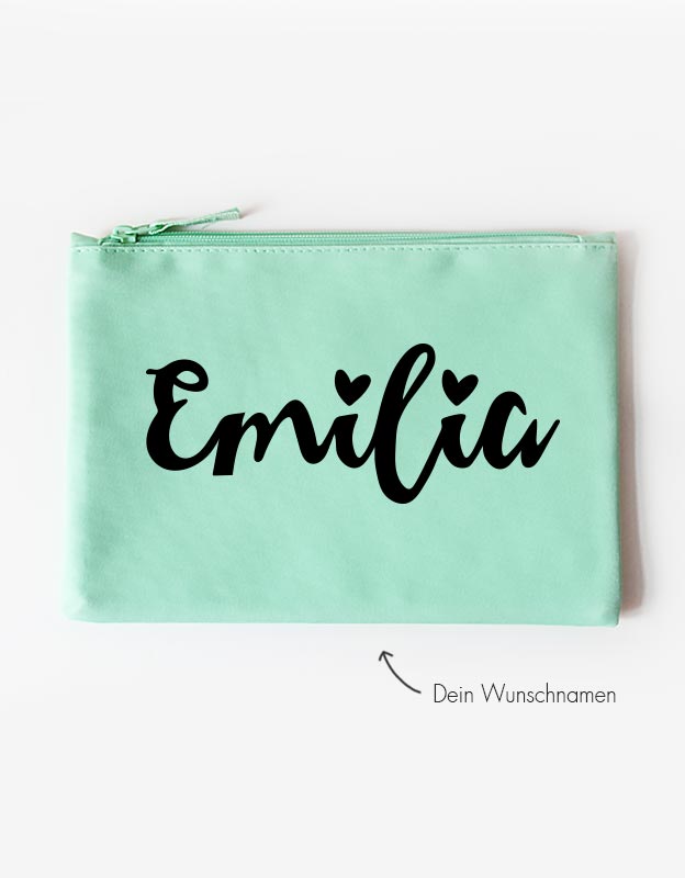 Kosmetiktasche - handschrift - wunschnamen - mint schwarz