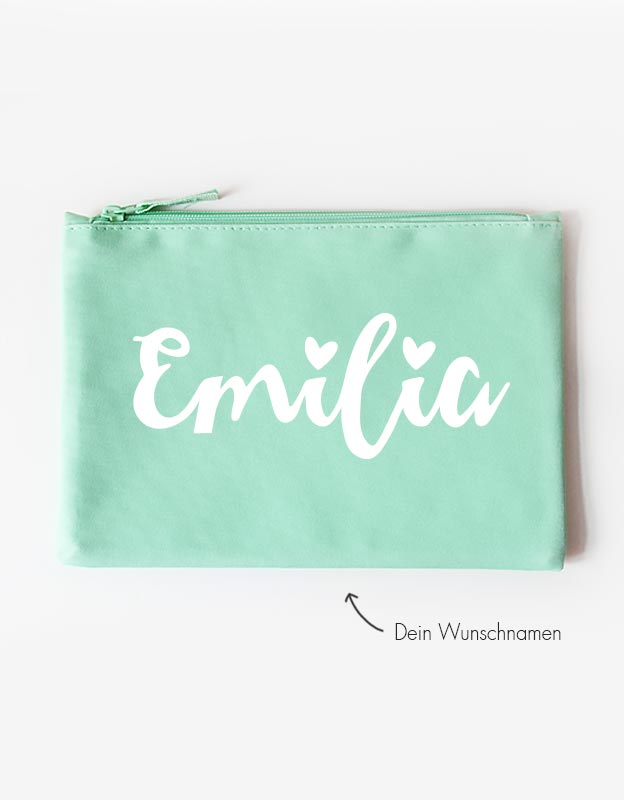 Kosmetiktasche - handschrift - wunschnamen - mint weiß