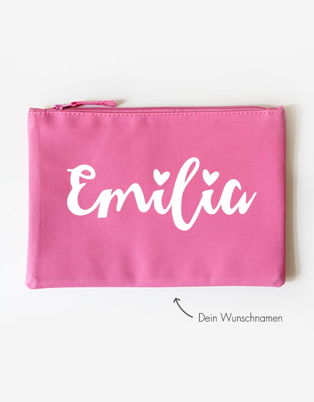 Kosmetiktasche - handschrift - wunschnamen - pink weiß