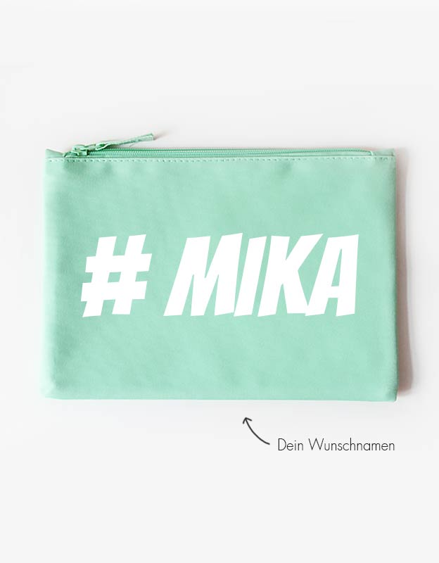 Kosmetiktasche - hashtag - mint weiß