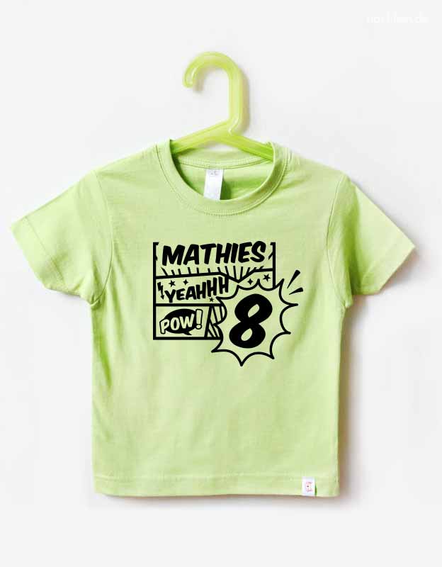 Geburtstagsshirt 8 Jahre mit Namen Comic Style - gruen schwarz