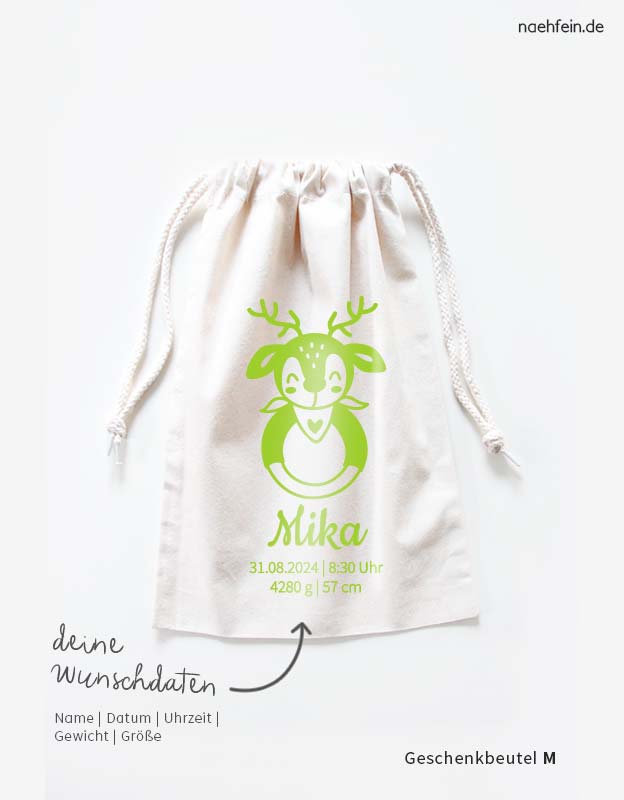 geschenkbeutel-geburt-groesse-M-baby-elch-gruen-stoffbeutel-mit-Babydaten
