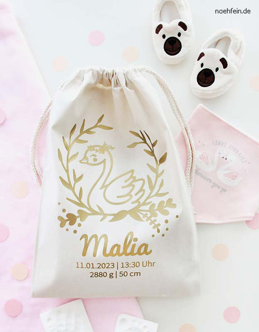 Geschenkbeutel-Geburt-schwan-mit-Babydaten