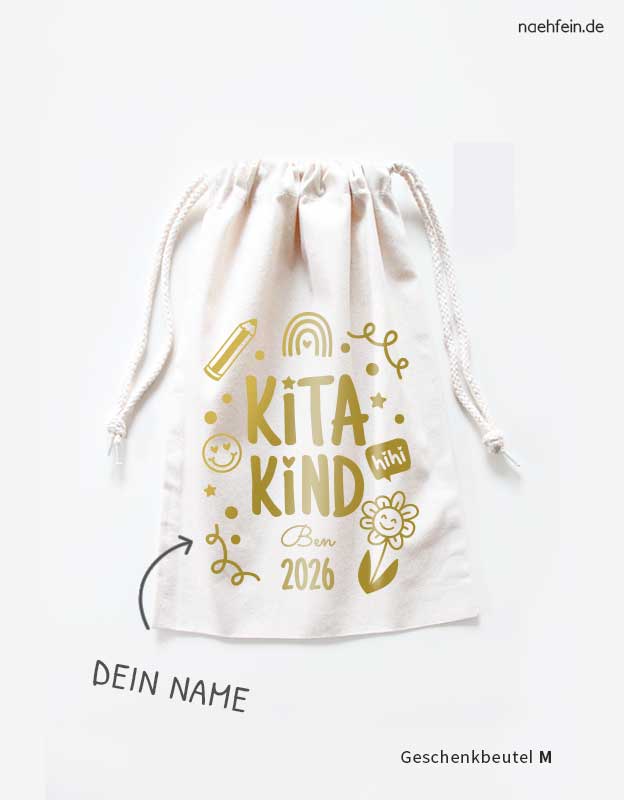 Kitakind Stoffbeutel in goldener Folie - Geschenk Kindergarten 2026