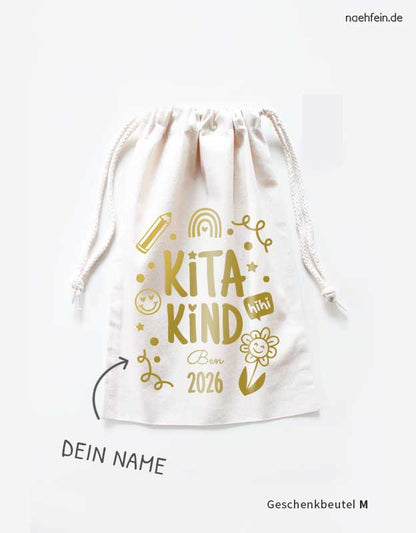 Kitakind Stoffbeutel in goldener Folie - Geschenk Kindergarten 2026