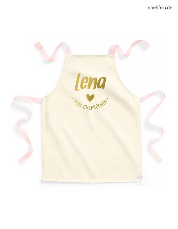 kinderschuerze namen mini chefkoechin maedchen variante - peach gold - personalisierte backschuerze mädchen