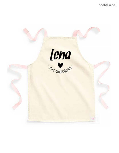 kinderschuerze namen mini chefkoechin maedchen variante - peach schwarz - personalisierte backschuerze mädchen