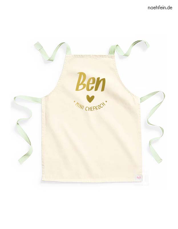 kinderschuerze namen mini chefkoch jungen variante - pistazie gold - personalisierte backschuerze jungen