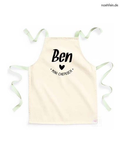 kinderschuerze namen mini chefkoch jungen variante - pistazie schwarz - personalisierte backschuerze jungen