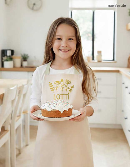 personalisierte Kinderschürze mit Namen im Blumen Design - naehfein