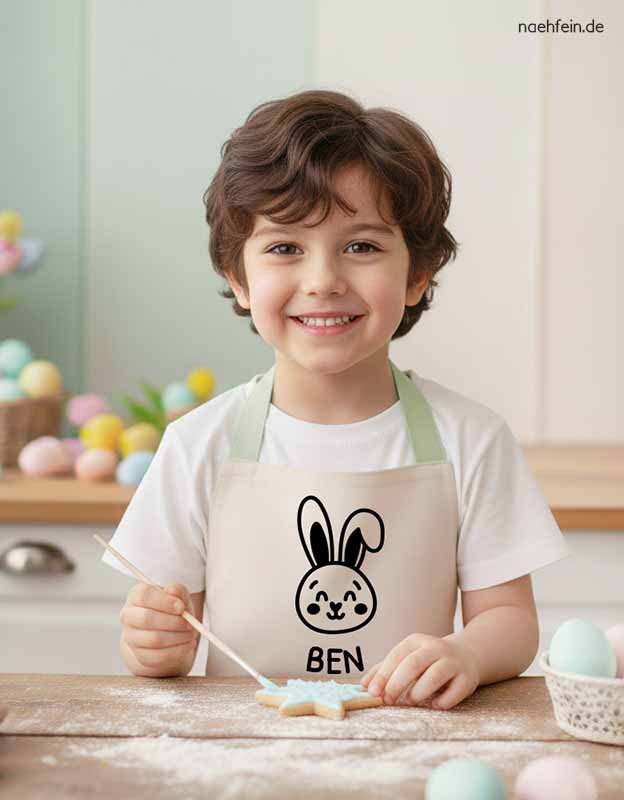 personalisierte Kinderschürze mit Namen - Backschürze für Kinder zu Ostern -  Hase Design - Ostergeschenk fuer Kinder  nähfein