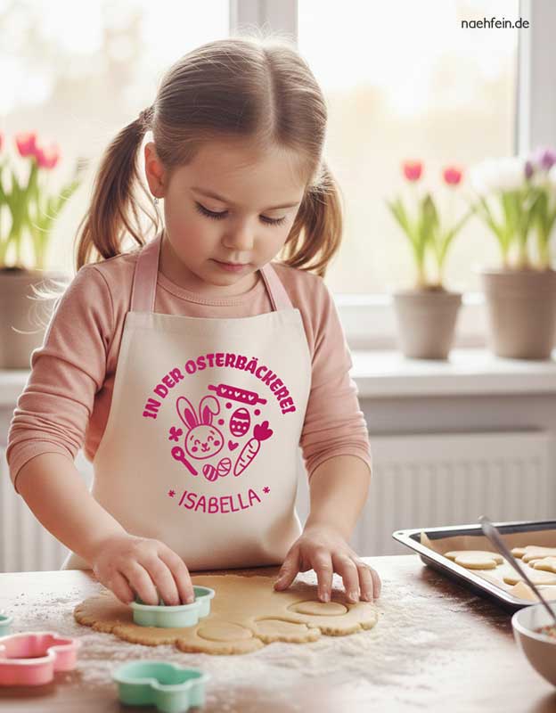 personalisierte Kinderschuerze Ostern Geschenk für Kinder - Osterbaeckerei Design mit Namen in PInk- Backschuerze mit Namen
