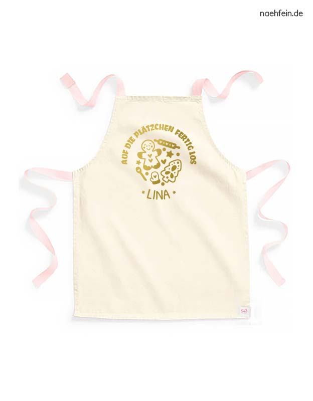 Kinderschuerze personalisiert - weihnachten plätzchen - backschuerze plätzchen design - peach gold