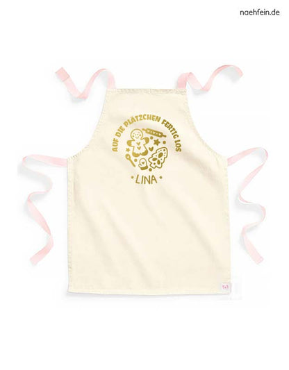Kinderschuerze personalisiert - weihnachten plätzchen - backschuerze plätzchen design - peach gold