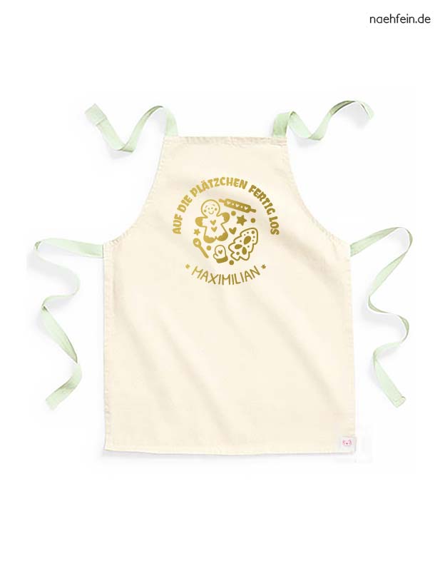Kinderschuerze personalisiert - weihnachten plätzchen - backschuerze plätzchen design - pistazie gold