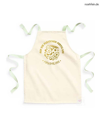 Kinderschuerze personalisiert - weihnachten plätzchen - backschuerze plätzchen design - pistazie gold