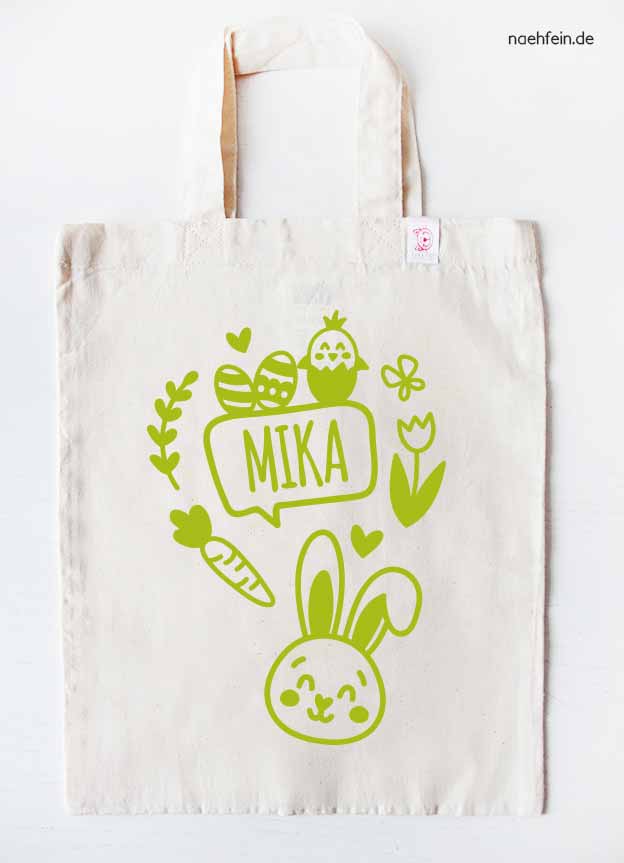 personalisierter Osterbeutel  - Stoffbeutel Hase Sprechblase mit Namen - Aufdruck grün