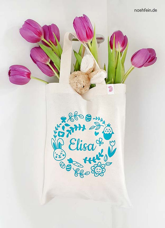 osterbeutel-osterkranz-tulpen mit Namen-naehfein