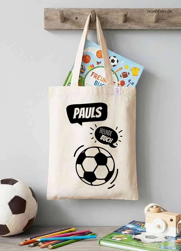 Personalisierte Freundebuch Tasche Fussball für den Kindergarten - Kinderbeutel Fußball  fürs Freundebuch - naehfein