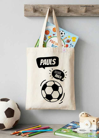 Personalisierte Freundebuch Tasche Fussball für den Kindergarten - Kinderbeutel Fußball  fürs Freundebuch - naehfein