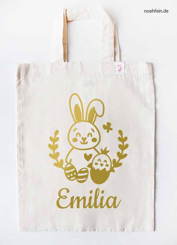 personalisierte Ostertasche mit Namen Osterfreunde - Osterbeutel mit Wunschnamen - Aufdruck gold