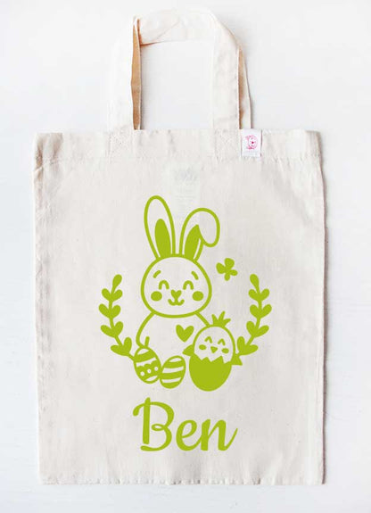 personalisierte Ostertasche mit Namen Osterfreunde - Osterbeutel mit Wunschnamen - Aufdruck gruen