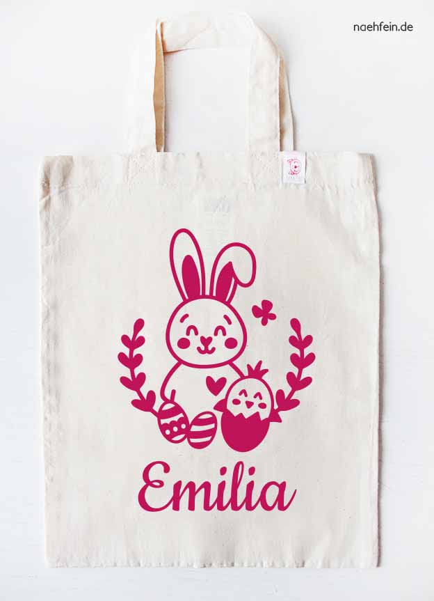 personalisierte Ostertasche mit Namen Osterfreunde - Osterbeutel mit Wunschnamen - Aufdruck pink
