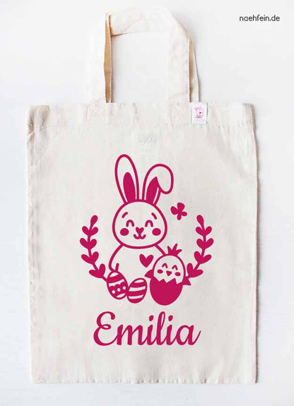 personalisierte Ostertasche mit Namen Osterfreunde - Osterbeutel mit Wunschnamen - Aufdruck pink
