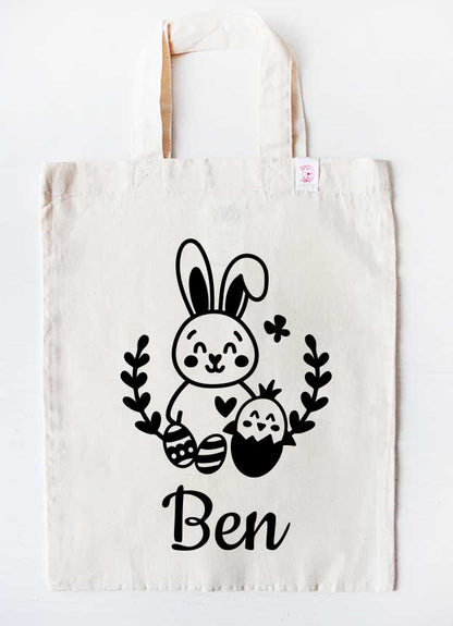 personalisierte Ostertasche mit Namen Osterfreunde - Osterbeutel mit Wunschnamen - Aufdruck schwarz