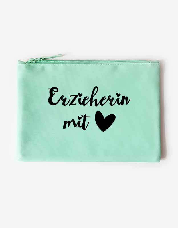 Federtasche Erzieherin mit Herz - Geschenk Abschied Kindergarten - mint Tasche schwarzer Aufdruck