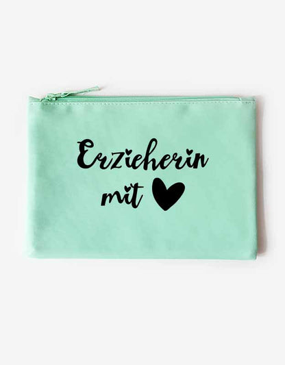 Federtasche Erzieherin mit Herz - Geschenk Abschied Kindergarten - mint Tasche schwarzer Aufdruck