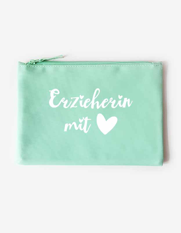 Federtasche Erzieherin mit Herz - Geschenk Abschied Kindergarten - mint Tasche weißer Aufdruck