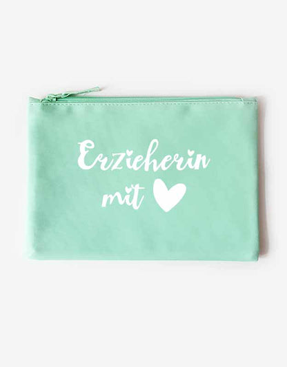 Federtasche Erzieherin mit Herz - Geschenk Abschied Kindergarten - mint Tasche weißer Aufdruck