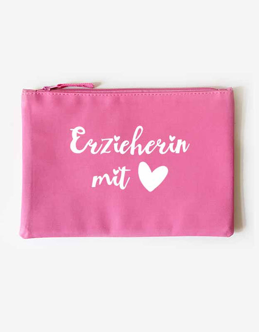 Federtasche Erzieherin mit Herz - Geschenk Abschied Kindergarten - pinke Tasche weißer Aufdruck