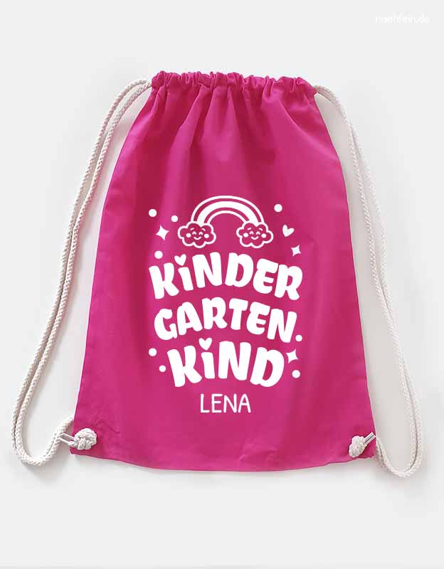 pinker Turnbeutel Kindergartenkind -  Turnbeutel mit Namen zum Kitastart oder Wechselwaeschebeutel im Bubbelgum Design mit niedlichem Regenbogen 