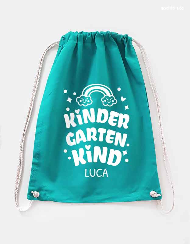Turnbeutel Kindergartenkind 2026 - Regenbogen Design in einem Bubbelgum Schrift - Kita Geschenk 2026