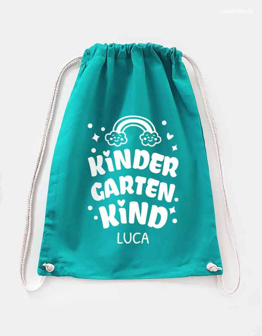 Turnbeutel Kindergartenkind 2026 - Regenbogen Design in einem Bubbelgum Schrift - Kita Geschenk 2026