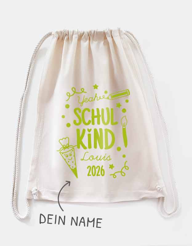 personalisierter Turnbeutel mit Namen fuers Schulkind 2026 -  Geschenk zur Einschulung