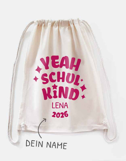 Turnbeutel für Kinder zum Schulstart - personalisierter Stoffbeutel Schulkind mit pinker Folie