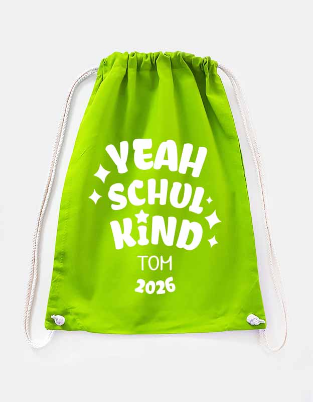 gruener Turnbeutel Schulkind mit Namen - perfektes Geschenk zur Einschulung 2026