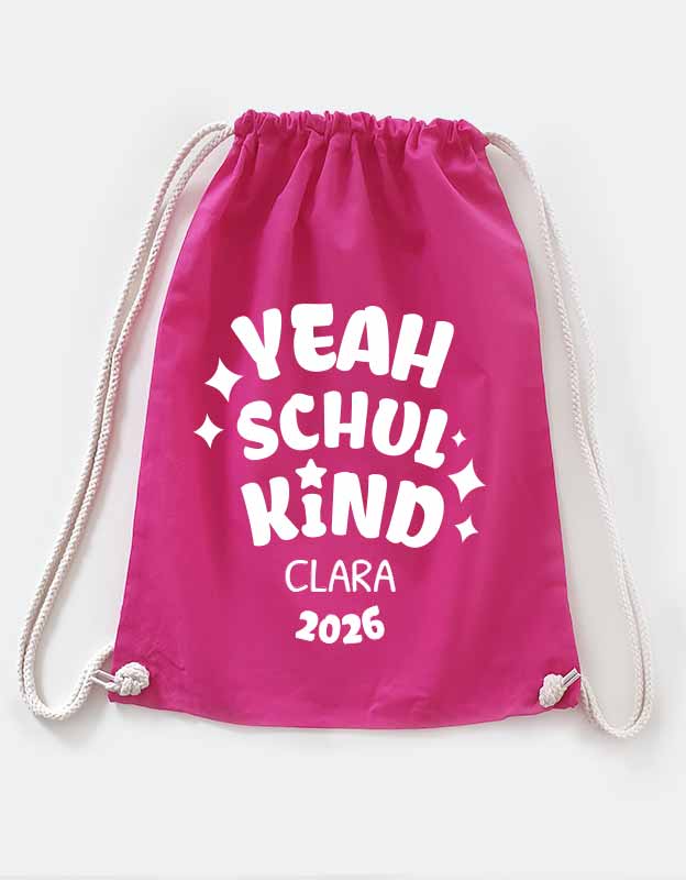 Schulkind Turnbeutel in Pink mit Namen und coolem Bubbel Design - personalisiertes Geschenk zum Schulstart 2026