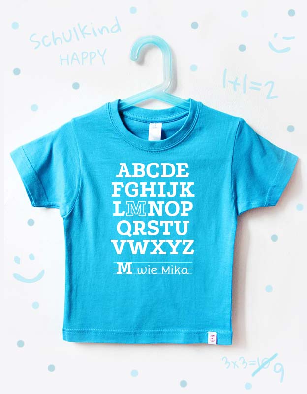 einschulung tshirt namen - buchstaben - türkis weiß