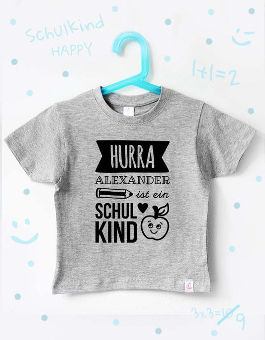 einschulung tshirt namen - hurra - grau schwarz