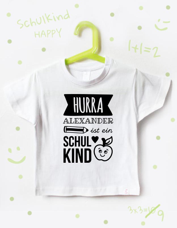 einschulung tshirt namen - hurra - weiß schwarz - personalisiertes T-Shirt Einschulung, Einschulungsgeschenk