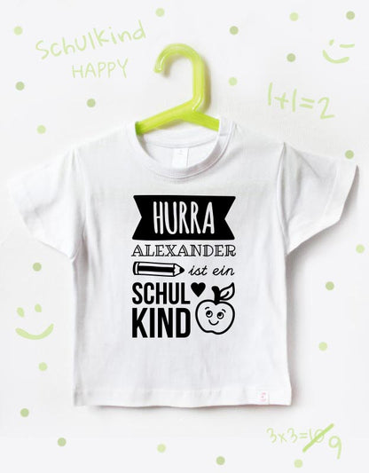 einschulung tshirt namen - hurra - weiß schwarz - personalisiertes T-Shirt Einschulung, Einschulungsgeschenk