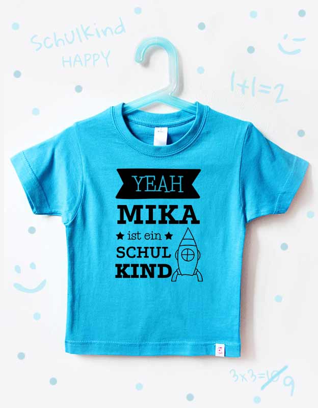 einschulung tshirt namen - rakete - türkis schwarz