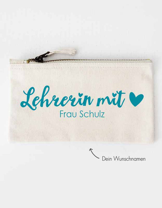 Federtasche mit Namen | Lehrerin mit Herz