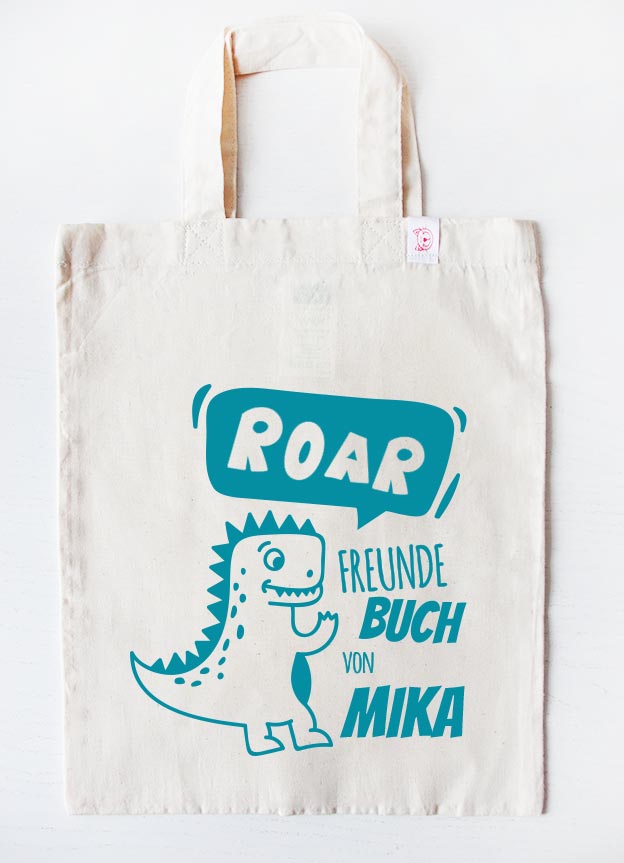 freundebuch tasche - dino - beige türkis