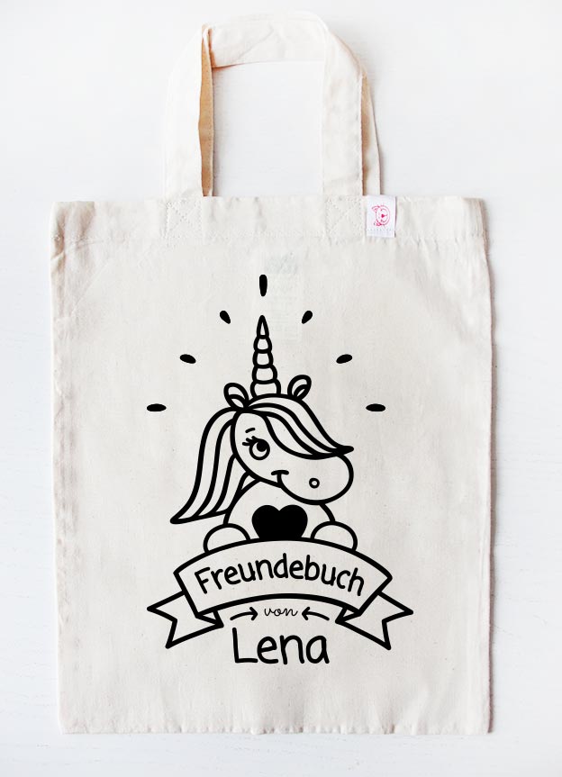 freundebuch tasche - einhorn - beige schwarz
