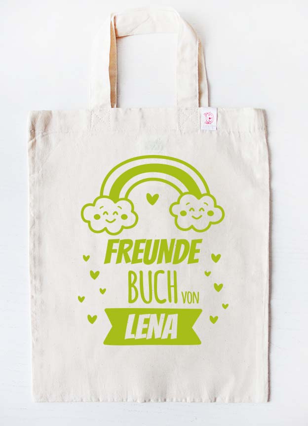 freundebuch tasche - regenbogen - beige gruen-freundebuchbeutel-mit-namen